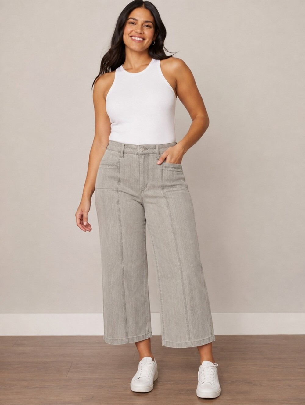 ❤️ NWOT! JUDY BLUE HIGH RISE RETRO WIDE LEG CROPPED JEANS, GRAY, 14WS (32 WOMAN)